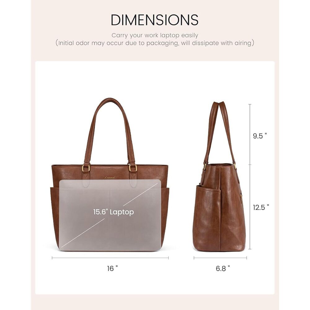 Work Tote Bags for Women, Vintage Leather 15.6 Inch Laptop Bag with - Picture 5 of 6